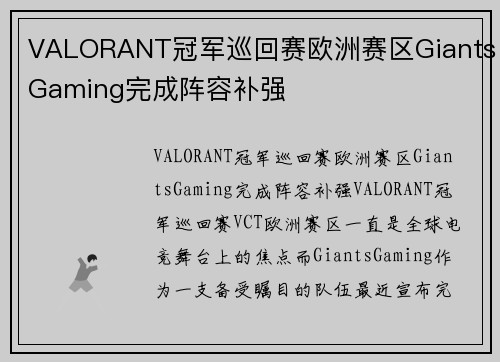 VALORANT冠军巡回赛欧洲赛区GiantsGaming完成阵容补强