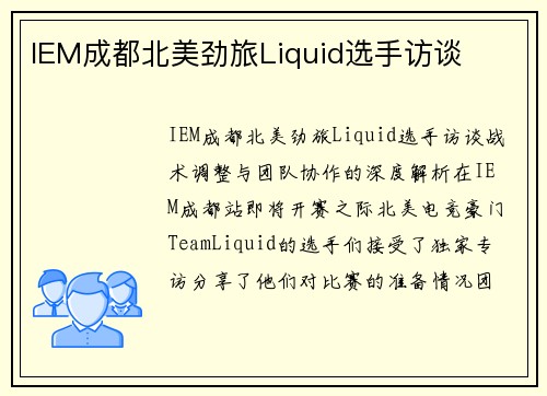 IEM成都北美劲旅Liquid选手访谈